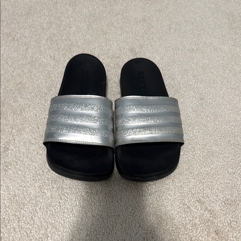 Adidas Silver and Black Slides